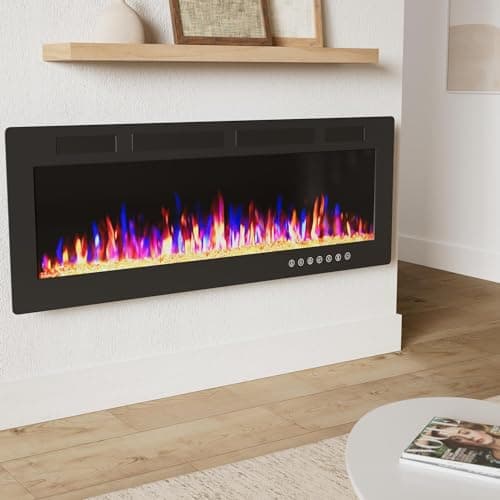 Vitesse 72 inch Ultra-Thin Electric Fireplace in-Wall Recessed and Wall Mounted Fireplace Heater,Linear Fireplace with Multicolor Flame,Timer,Low Noise,750/1500W,Touch Screen & Remote Control(72’’)
