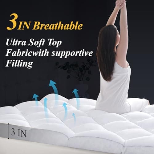 DOWNCOOL 3 Inch Queen Mattress, Ultra Thick and Fluffy Supportive Memory Foam Mattress Topper for Body Pain, Pad with Breathable Mesh Design for Deep Sleep, 80x60x3 Inches
