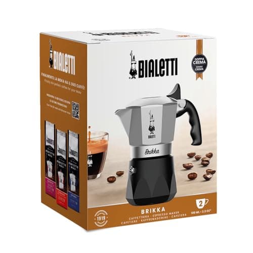 Bialetti Brikka Moka Pot - Crema-Rich Stovetop Espresso Maker, Italian Coffee Maker, 2 Espresso Shots (3.4 oz - 100 ml), Black