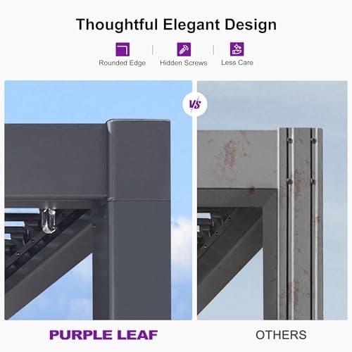 PURPLE LEAF Louvered Pergola 10' x 12' Patio Aluminum Pergola with Independent Adjustable Rainproof Roof Hardtop Small for Outdoor Deck Garden Yard
