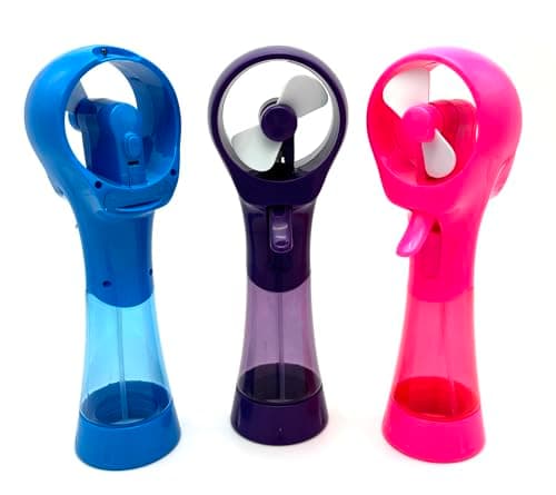 3 Pack Elite Battery Powered Handheld Water Misting Fans Personal Outdoor Cooling Fan (Blue/Purple/Pink)