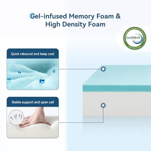 5 Inch Twin Mattress for Kids Adults Single Bed, Breathable Gel-Memory Foam Plus Pillowtop Mattress in a Box for Pressure Relief, CertiPUR-US Certified, Fiberglass-Free