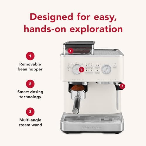 KitchenAid Semi Automatic Espresso Machine with Burr Grinder, KES6551, Porcelain White