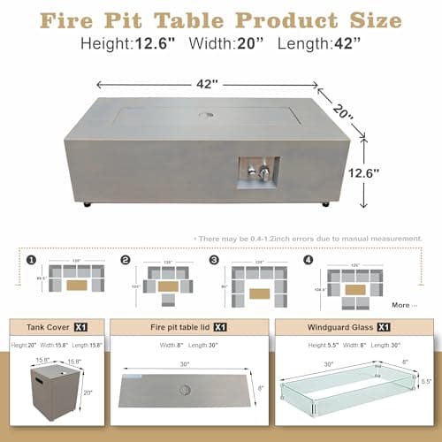 Outdoor Fire Pit Table Propane Gas Fire pits &Outdoor Fireplaces 42″ Rectangular Firepit Table, 50,000 BTU Fire Table for Patio Set, Sand
