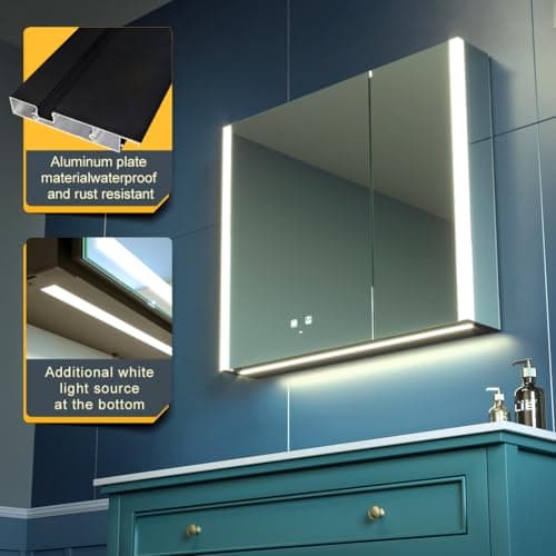 KWW Inch LED Lighted Bathroom Medicine Cabinet with Mirror (31 * 28), Sliver, KWWMC80