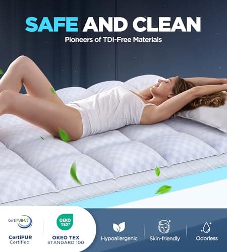 Dual Layer Memory Foam Mattress Topper for Pain Relief with 2X Support, 2" Fluffy Pillow Top Queen Mattress Topper Plus 2" Odor-Free Cooling Gel Memory Foam Ultra Comfort Mattress Pad Cover