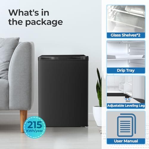 Compact Refrigerator 2.56 Cu.ft Mini Fridge with Freezer, Single Door Refrigerator with Adjustable Temperature Settings, Low noise, for Bedroom, Office, Dorm, Black