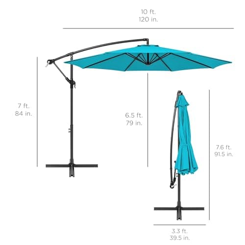 Best Choice Products 10ft Offset Hanging Market Patio Umbrella w/Easy Tilt Adjustment, Polyester Shade, 8 Ribs for Backyard, Poolside, Lawn and Garden