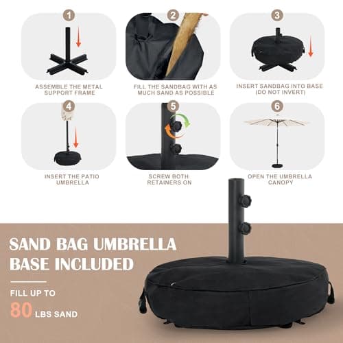 Sundale Outdoor 9FT Patio Umbrella with Sand Bag Umbrella Base, Outdoor Umbrella with Tilt and Crank, Beige