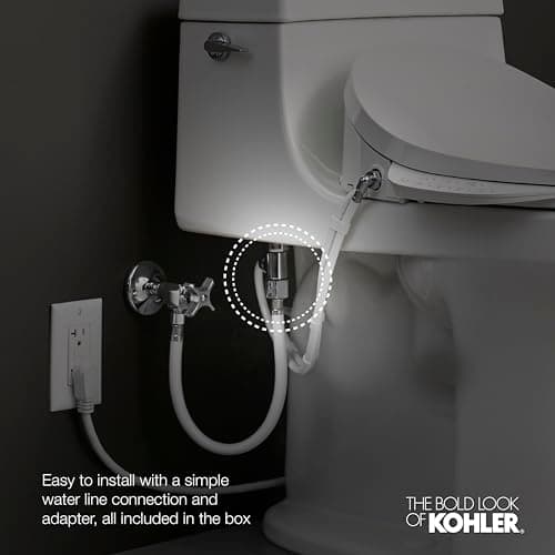 Kohler PureWash E580 Elongated Bidet Toilet Seat, White, Quiet-Close Lid Prevents Slamming, Self-Cleaning Wand, Adjustable Water Pressure with Multiple Cleansing Options