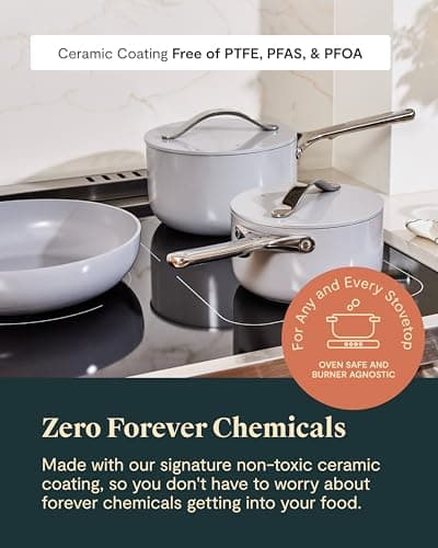 Caraway Deluxe Nonstick Ceramic Cookware Set (16 Piece) Pots, Frying Pans, Lids and Kitchen Storage - PFAS & PFOA Free - Oven Safe Ceramic Pan Set & Compatible with All Stovetops - Navy