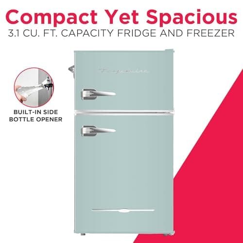 Frigidaire EFR840 Retro Mini Fridge with Freezer & Side Bottle Opener - Small 2 Door Refrigerator for Office Bar or College Dorm Room - 3.2 Cu Ft, Mint
