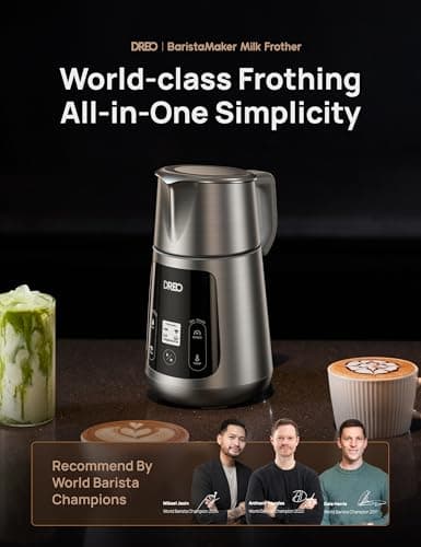 Dreo All-in-1 BaristaMaker Milk Frother, Electric Foam Frother for Latte Art Microfoam and Coffee, 15oz/450ml Automatic Milk Warmer with 30 Drinks, Dishwasher Safe, Dairy/Plant-Based Milk