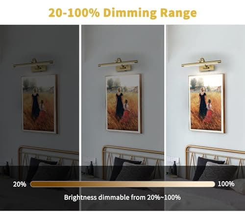 Battery Operated Picture Light with Remote and Timer, Wireless Art Lights for Paintings Brass Rechargeable Gallery Light Dimmable Artwork Lighting for Canvas, Portrait 16'' Inch Warm White