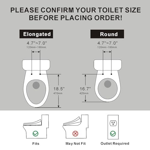 Bidet Toilet Seat Round, Unlimited Warm Water, Heated Toilet Seat, Warm Air Dryer, Rear and Feminine Washing, Soft Closed Toilet Lid, Night Light, Smart Toilet Seat with Bidet Requires Outlet