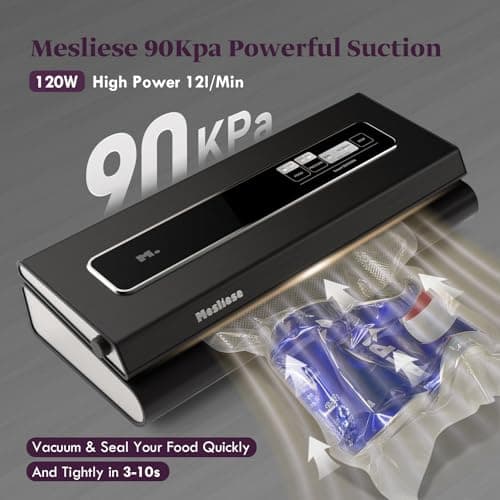 Vacuum Sealer Machine 90Kpa 6-in-1 Compact Food Vacuum Sealing Preservation System with Cutter | 2 Bag Rolls | 5 Pre-cut Bags | Dry&Moist Modes | ETL Listed (Gray)