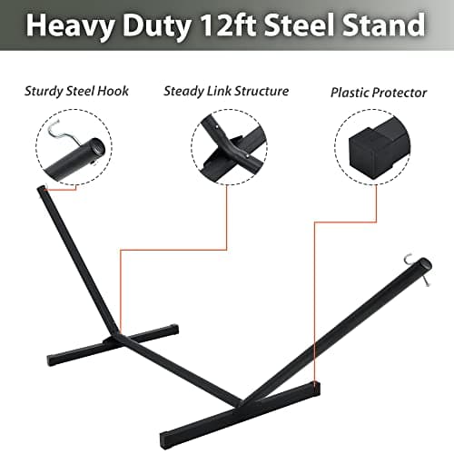 Two Person Hammock with Stand Heavy Duty, Outdoor Patio Hammock with Portable Steel Stand, Large Double Hammocks,480lbs Capacity.(Off White)