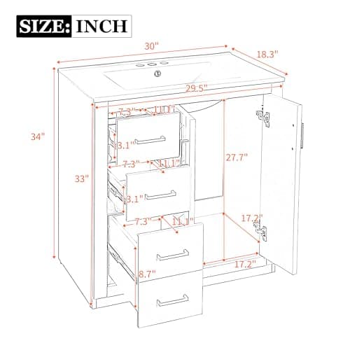 Merax 30'' Bathroom Vanity with Ceramic Sink Combo, Solid Wood Frame Bathroom Storage Cabinet, Freestanding Vanity Set with 3 Drawers& Soft Closing Doors, Green