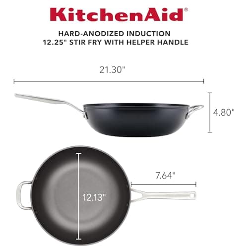 KitchenAid Hard Anodized Induction Nonstick Stir Fry Pan/Wok with Helper Handle, 12.25 Inch - Matte Black