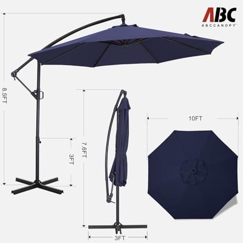 ABCCANOPY 10FT Cantilever Patio Umbrella with base included, 360° Rotation Outdoor Offset Umbrella for Backyard, Deck, Poolside (Navy Blue)