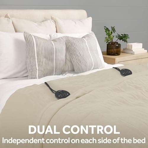 Sunbeam Royal Ultra Fleece Heated Electric Blanket King Size, 90" x 100", 12 Heat Settings, 12-Hour Auto Shut-Off, Machine Washable, Pebble Beige