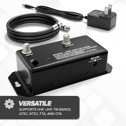 THE CIMPLE CO Antenna Amplifier, Digital TV Signal Booster, Adjustable Gain, 24 dB Distribution, NTSC, ATSC, FM, UHF, VHF, 1000 MHz, Includes RG6 Coaxial Cable