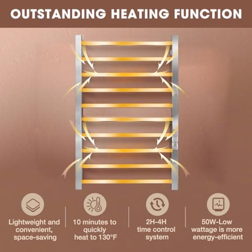 Towel Warmer for Bathroom, Heated Towel Warmer Rack Wall Mounted, 10 Bar Large Electric Hot Towel Rack with Built-in Timer, Hard-Wired & Plug-in, Fast Heating, Nickel Silver