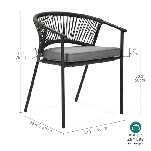 YITAHOME Outdoor Patio Chairs Set of 6, Stackable Dining Chairs Rattan Wicker Outdoor Patio Furniture Set with Cushion All Weather Bistro Chair for Garden Backyard Porch Poolside (Grey)