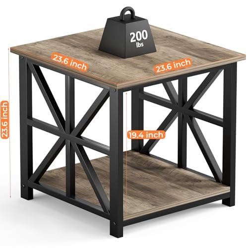GreenForest End Table with 2-Tier Storage Shelf, 24 inch Large Side Table for Living Room,Modern Nightstand for Bedroom Bedside Office Farmhouse, Grey Wash