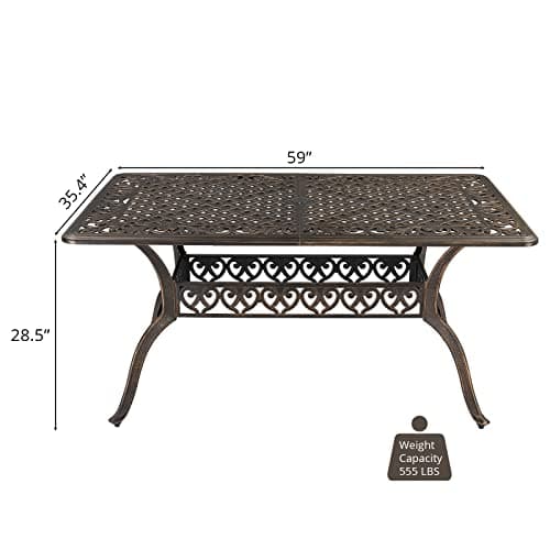 VINGLI 7-Piece Outdoor Dining Set, Cast Aluminum Patio Furniture Set for 6 with Umbrella Hole, Rectangular Outdoor Dining Table & 6 Stackable Chairs, All-Weather Garden/Poolside Dining Set Bronze