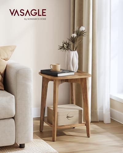 VASAGLE MAEZO Collection - Side Table, 2-Tier Small Square End Table, Nightstand with Tapered Legs, Curved Transitions, for Small Spaces, Living Room, Bedroom, Honey Brown ULET236K01