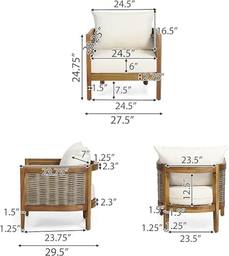 Merax 5-Piece Outdoor Acacia Wood Wicker Conversation Set with 3 Seater Sofa,Loveseat,2 Chairs and Coffetable for Backyard