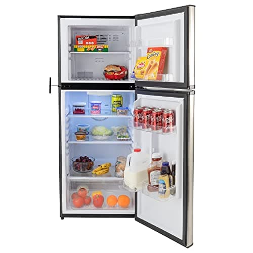 RecPro 10 Cu Ft 12V RV Refrigerator | Black Frost-Free Fridge with Freezer | Double Door, Adjustable Shelves, Reversible Door, Built-In Lock | 23.5”W x 26”D x 59”H | Off-Grid & Dry Camping Ready