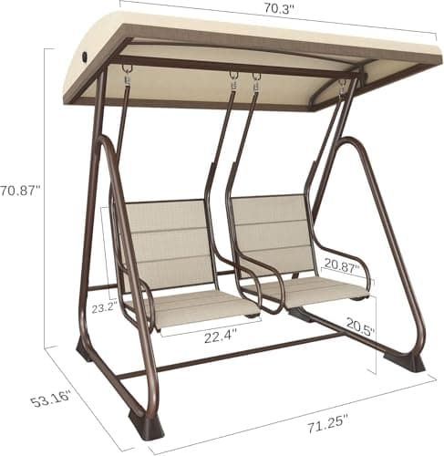 EAST OAK 2-Person Outdoor Porch Swing with Adjustable Canopy, Patio Swing Chair with Comfortable and Breathable Seats, Independent Swing Chairs for Garden, Balcony, Backyard, Chestnut Brown