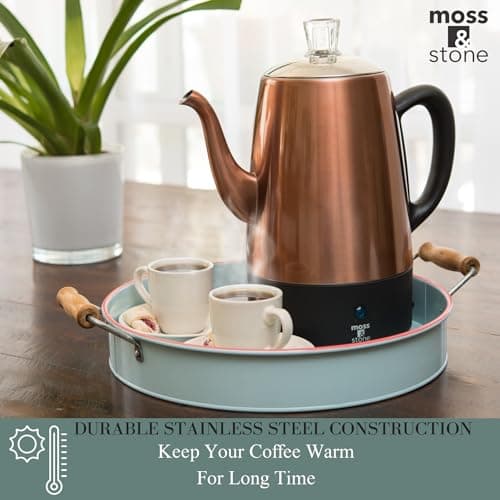 Moss & Stone Percolator Coffee Pot Electric 10 Cup, Stainless Steel Coffee Maker, Coffee Percolator Electric With Keep Warm Function, 10 Cups Stainless Steel Percolator With Coffee Basket