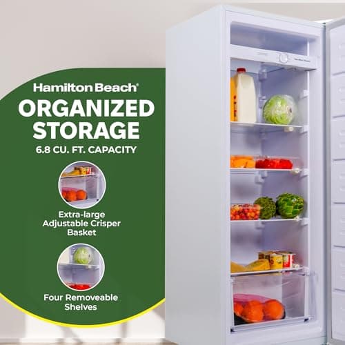Hamilton Beach HBFRF6892-WHITE HBFRF6892 Upright Convertible Fridge/Freezer-Reversible Door-Removable Glass Shelves-Adjustable Controls-6.8 cu ft, White