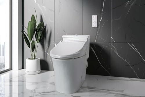 SmartBidet SB-1000WE Electric Bidet Toilet Seat with Heated Seating, Warm Air Dryer, Temperature Control Wash, and Remote Control, Elongated Seating