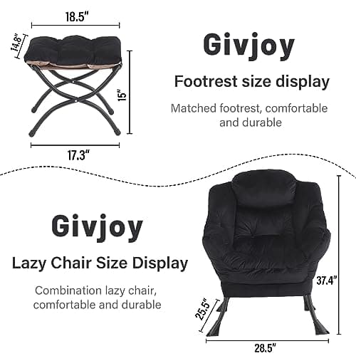 Lazy Chair and Ottoman, Large Accent Lounge Chair with Armrests and a Side Pocket, Modern Leisure Upholstered Sofa Reading Armchair with Footrest for Bedroom, Living Room, Dorm Rooms, Office
