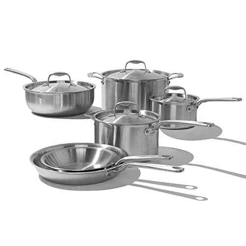 Made In Cookware - 10 Piece Stainless Steel Pot and Pan Set - 5 Ply Clad - Includes Stainless Steel Frying Pans, Saucepans, Saucier and Stock Pot W/Lid - Professional Cookware - Crafted in Italy
