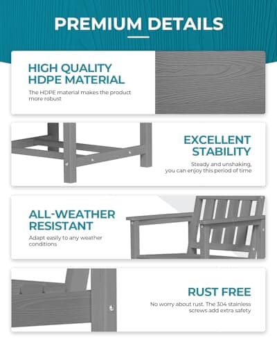 HDPE Outdoor Dining Set 7-Piece Patio Table and Chairs with Umbrella Hole, All-Weather Patio Dining Set for 6, Durable Patio Furniture Set for Backyard, Garden, Lawn & Poolside, Grey