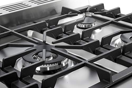 Verona VPFSGE365DSS 36" Prestige Series Freestanding Dual Fuel Range with Double Oven 5 Sealed Burners Oven Racks and Cast-Iron Grates in Stainless Steel