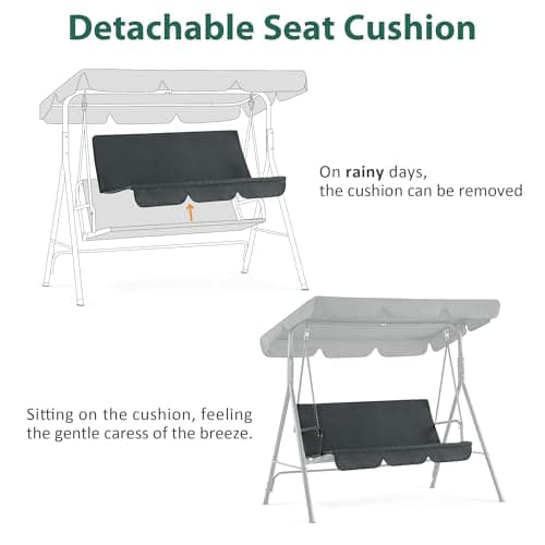 MCombo 2-3 Person Outdoor Patio Swing Chair, Convertible Canopy Hanging Swing Glider Lounge Chair, Removable Cushions, 4003 (Dark Gray)