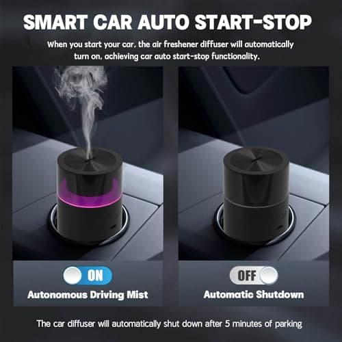 HODEMI Car Diffuser with Auto Start-Stop,Portable Humidifier with Memory Function,Battery-Powered Essential Oil Diffuser with 8-Color Ambient Ligh for Car,Home,Office,and Travel (Black)
