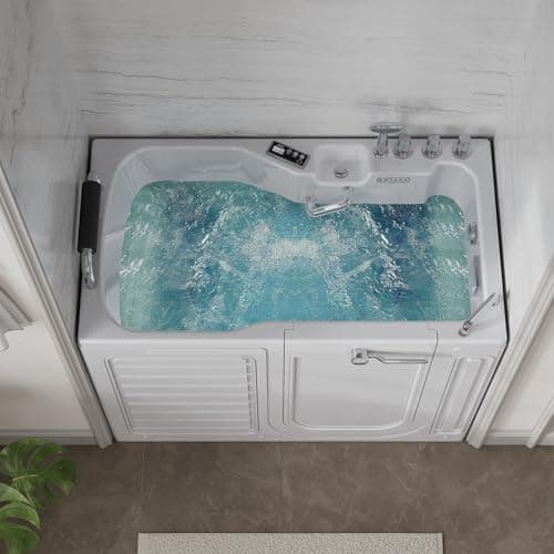 Empava Walk In Tub for Seniors,54" x 30'' Right Drain,12 Air & 13 Whirlpool Massage Jets Bathtub,with built-in Heater,2 Safety Handrail,19.25" Wide Right Outswing Door,Slip-Resistant Floor,Acrylic