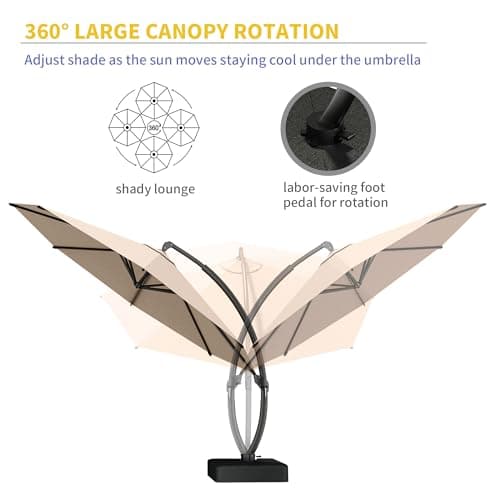 Kingdura 11ft Offset Cantilever Patio Umbrella with Base Included, Large Round Aluminum Outdoor Umbrella, 360° Rotation & Infinite Tilt, Heavy Duty Frame for Deck Pool Backyard, Beige