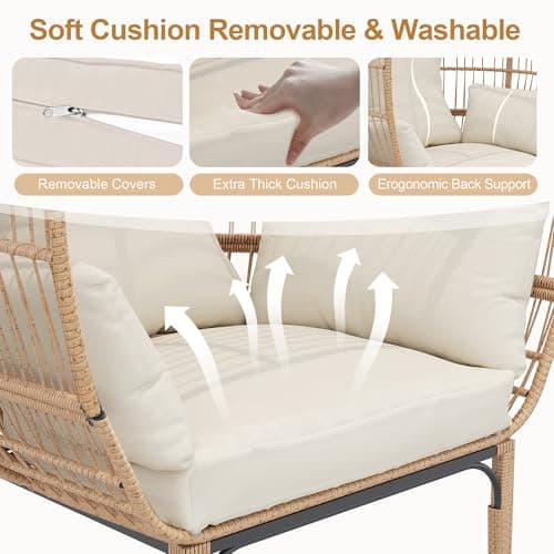 Paito Egg Chair Oversized Lounger, Wicker Egg Rattan Chair Outdoor Indoor, 500 Lbs Egg Shape Balcony Chair for Living Room, Balcony, Backyard