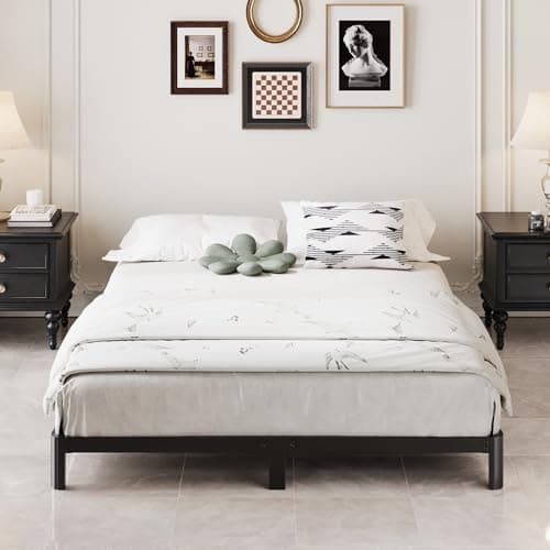 7 Inch Low Queen Bed Frame with Rounded Corner Legs, 2000 LBS Heavy Duty Metal Slats Support Queen Platform Bed Frame No Box Spring Needed, Easy Assembly, Black