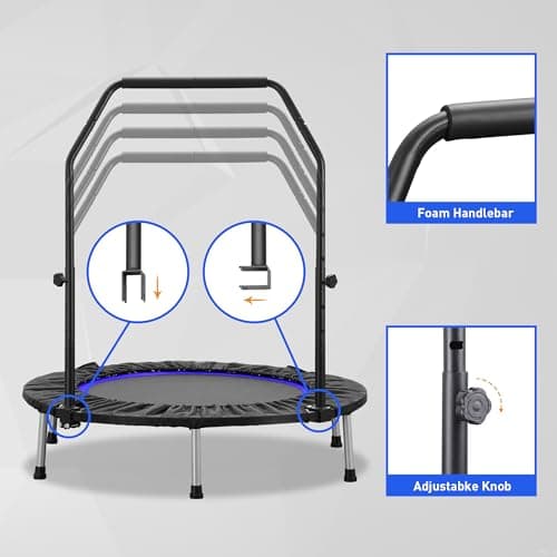 HYD-Parts 40" 48" Mini Trampoline for Adults and Kids Exercise Rebounder with Adjustable Bar Fitness Trampoline Indoor Max Load 330 440lbs