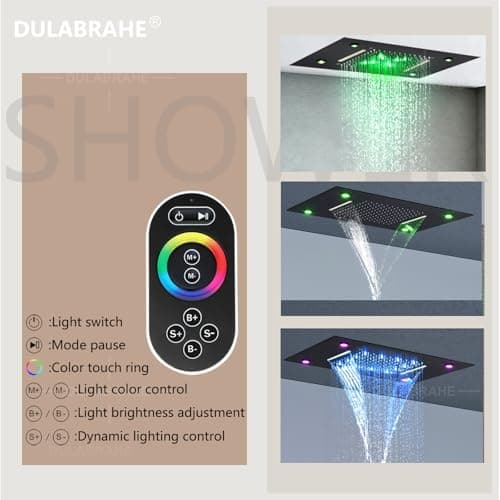 14 X 20 Inch Ceiling LED Rain Shower Head With Body Jets Large Luxury Rainfall Shower System Thermostatic Mixer Set Kit Included (Oil Rubbed Bronze)