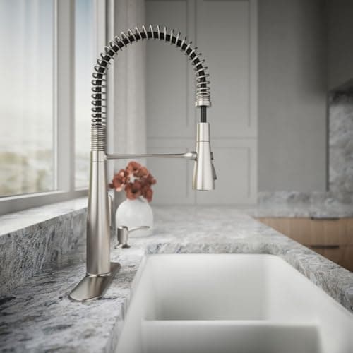 KOHLER K-R22745-SD-VS Semi-Professional Kitchen Faucet with Soap Dispenser/Lotion Dispenser, Commercial Kitchen Sink Faucet with Pull-Down Sprayhead, Vibrant Stainless